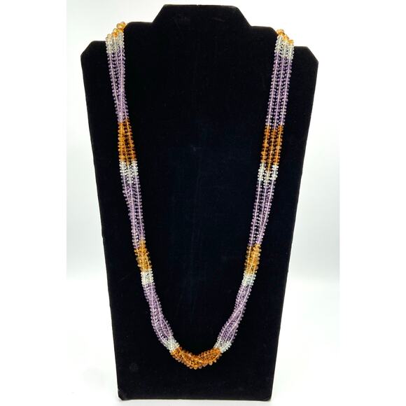 Vintage Three-Strand Beaded Amethyst, Citrine, and Topaz 31" Necklace - Picture 8 of 8